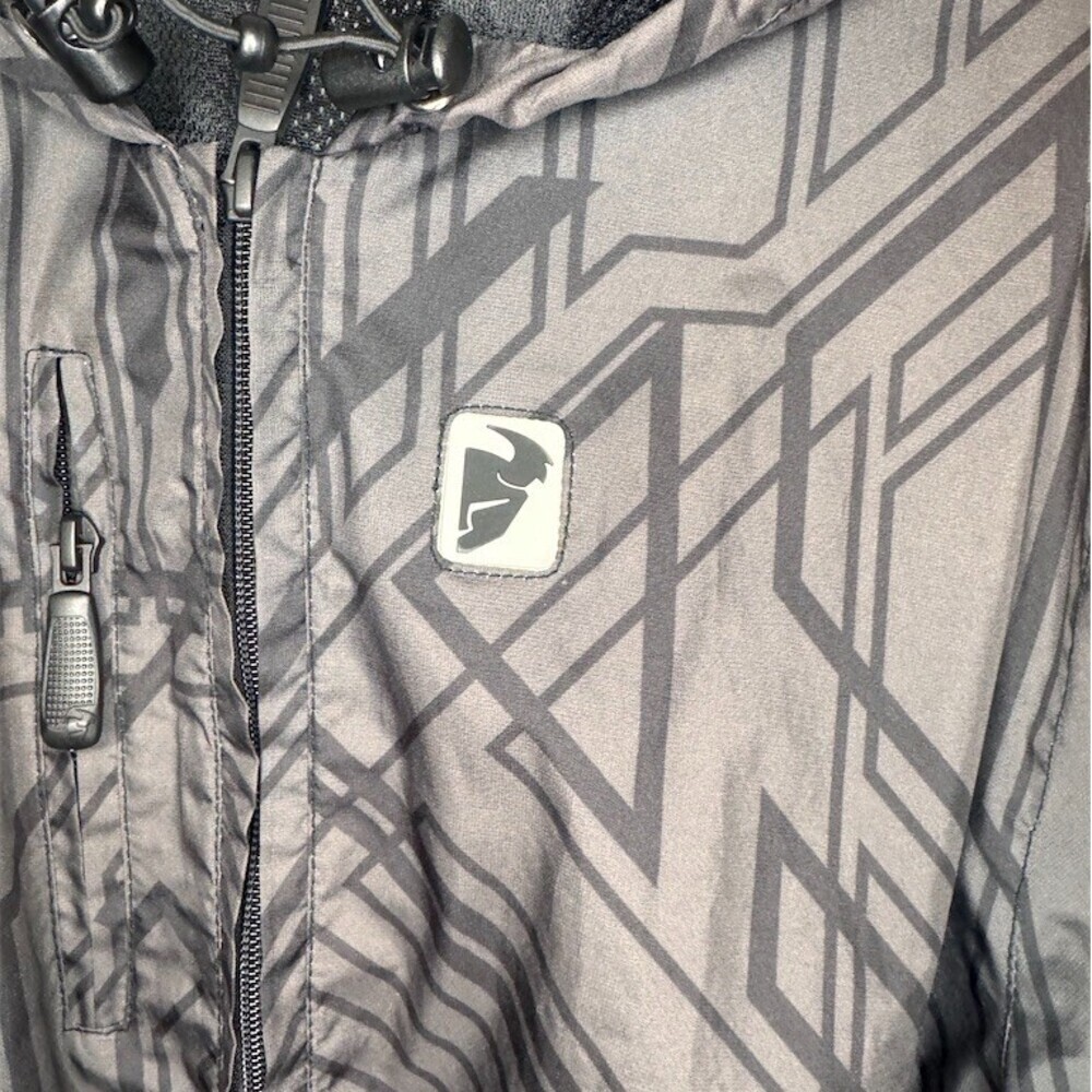 Vintage Thor Windbreaker Jacket Mens Size M Gray Black Geometric Hood Full Zip - Picture 5 of 6